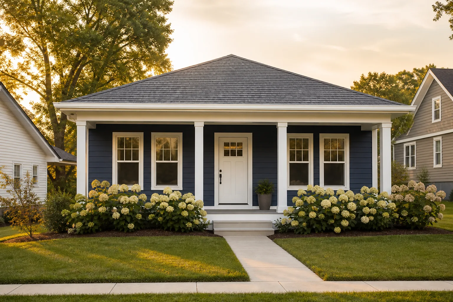 Concept rendering of a single-story cottage with a full-width porch